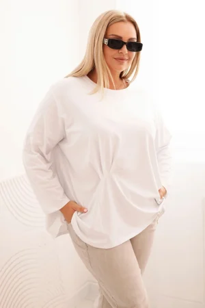 Moteriška Plus Size marškinėliai su medvilne, kišenė ir sukamu rankovėmis kiwi