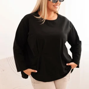 Moteriška Plus Size marškinėliai su medvilne, kišenė ir sukamu rankovėmis kiwi