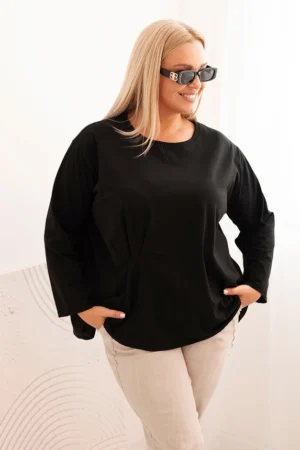 Moteriška Plus Size marškinėliai su medvilne, kišenė ir sukamu rankovėmis kiwi