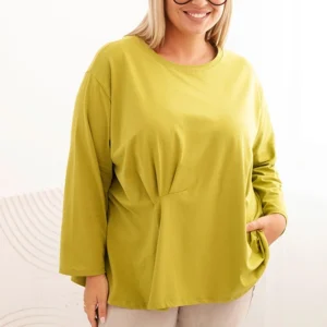 Moteriška Plus Size marškinėliai su medvilne, kišenė ir sukamu rankovėmis kiwi