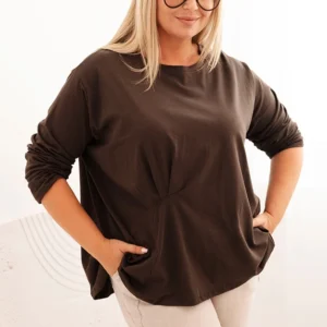 Moteriška Plus Size marškinėliai su medvilne, kišenė ir sukamu rankovėmis kiwi