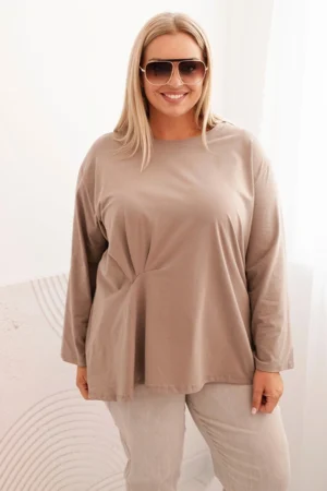 Moteriška Plus Size marškinėliai su medvilne, kišenė ir sukamu rankovėmis kiwi