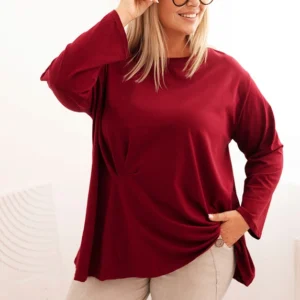 Moteriška Plus Size marškinėliai su medvilne, kišenė ir sukamu rankovėmis kiwi