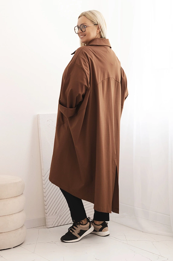 34211_1 Moteriška Plus Size Punto palaidinė su medvilne ir šokoladiniais mygtukais czekoladowa - Image 2