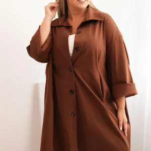 Moteriška Plus Size Punto palaidinė su medvilne ir šokoladiniais mygtukais czekoladowa