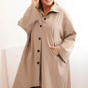 Moteriška Plus Size Punto švarkas su medvilne ir sagomis fango