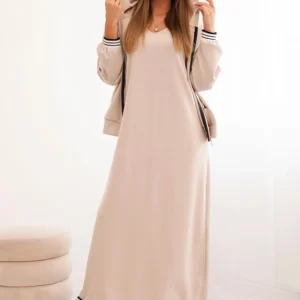 Moteriškas su viskoze, su atidaroma palaidine ir ilga suknele bežinė