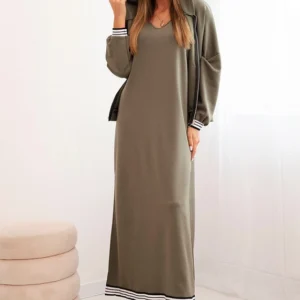 Moteriškas su viskoze, su atidaroma palaidine ir ilga suknele khaki