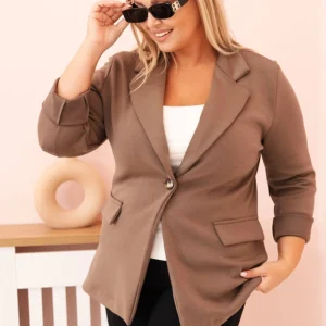 Moteriška viskozinė striukė Plus Size su ilgomis rankovėmis ir apykakle fango