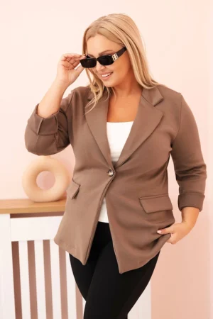 Moteriška viskozinė striukė Plus Size su ilgomis rankovėmis ir apykakle fango