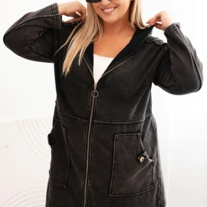 Moteriška Plus Size palaidinė su gobtuvu ir kišenėmis