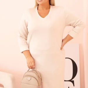 Moteriška suknelė Plus Size su V formos iškirpte ir rankovėmis, bežinė
