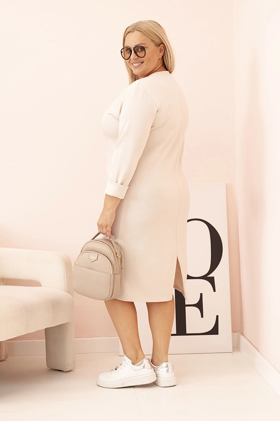 34384_2 Moteriška suknelė Plus Size su V formos iškirpte ir rankovėmis, bežinė - Image 2