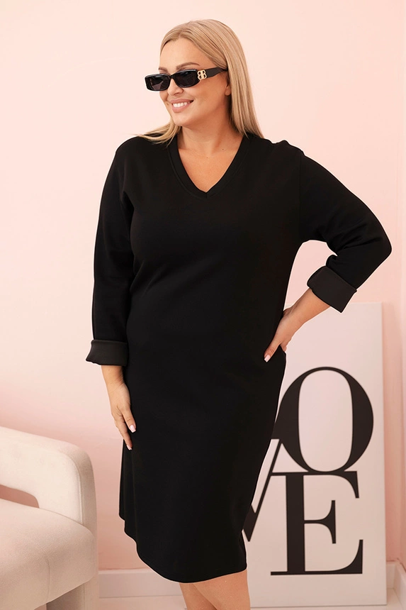 34387_1 Moteriška Plus Size suknelė su V formos iškirpte ir rankovėmis