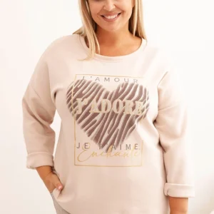 Moteriška Plus Size palaidinė su gobtuvu ir spauda