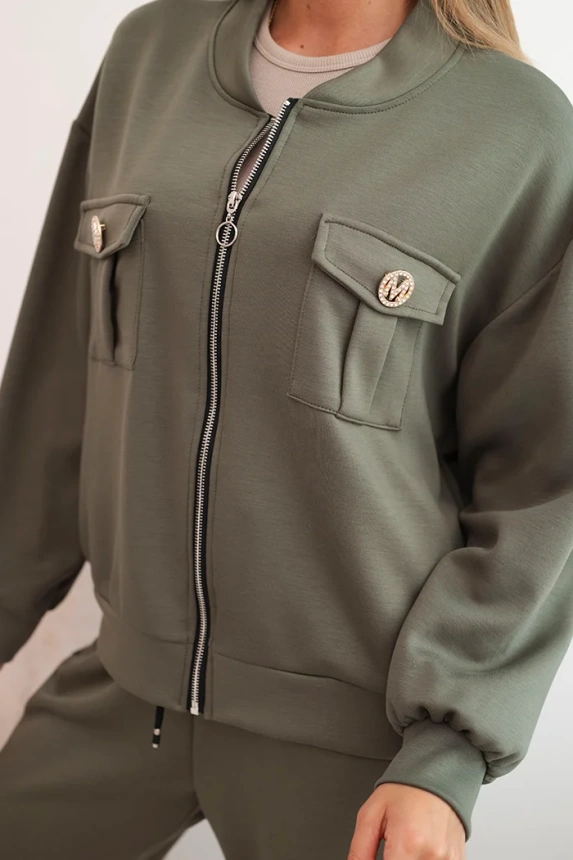 34410_3 Moteriškas iš viskozės su atsegama palaidine ir kelnėmis khaki - Image 4