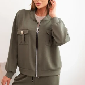 Moteriškas iš viskozės su atsegama palaidine ir kelnėmis khaki