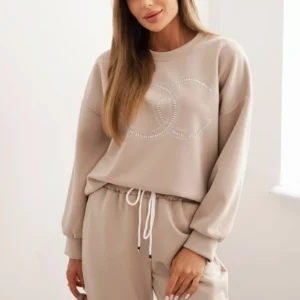 Moteriškas iš viskozės su dekoratyviniu motyvu ir kelnėmis bežinis