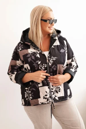 Moteriška Plus Size striukė su kapišonu ir pailgintu nugaros dalimi