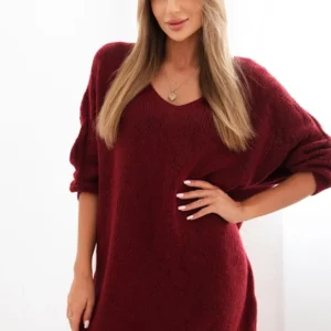 Moteriška suknelė Plus Size vilnonė su V formos iškirpte