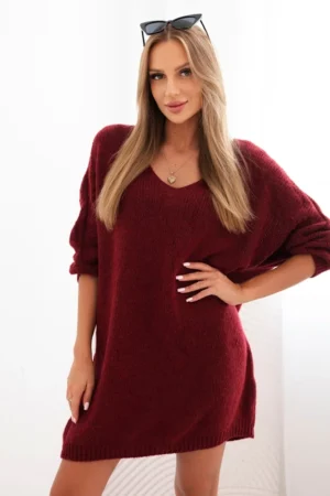 Moteriška suknelė Plus Size vilnonė su V formos iškirpte