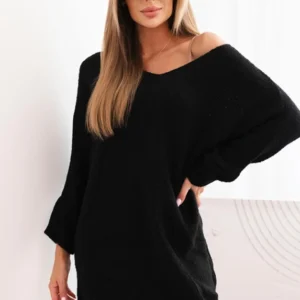 Moteriška suknelė Plus Size vilnonė su V formos iškirpte