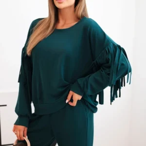 Moteriškas su kutais ant rankovių sviestinis melsvas