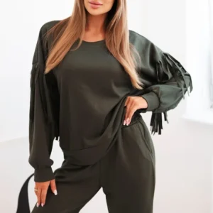 Moteriškas su kutais ant rankovių sviestinis khaki