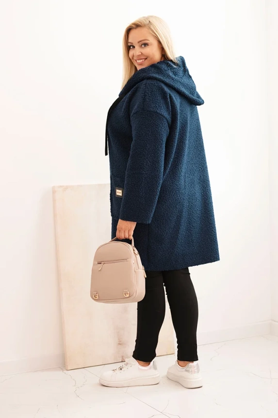 34487_2 Moteriškas Plus Size paltas iš dirbtinio avikailio su gobtuvu ir kišenėmis granatinis - Image 3