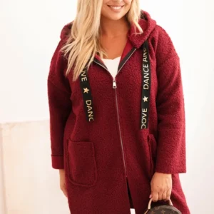 Moteriškas Plus Size paltas iš dirbtinio avikailio su gobtuvu ir kišenėmis