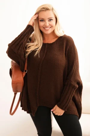 Moteriškas Plus Size megztinis su akrilu, laisvo kirpimo ir 3/4 rankovėmis