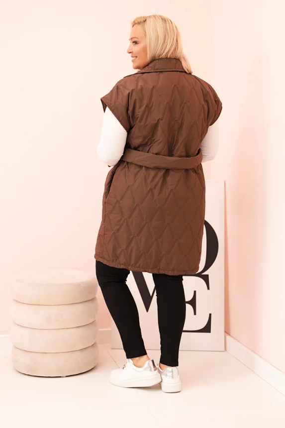 34510_2 Moteriška Plus Size pamušaluota liemenė su diržu ir apykakle šokoladinė - Image 3