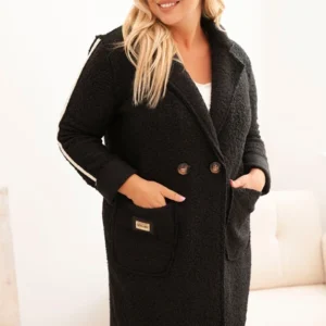 Moteriškas Plus Size paltas iš dirbtinio avikailio su kišenėmis