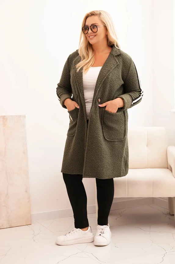 34514_1 Moteriškas Plus Size paltas iš dirbtinio avikailio su kišenėmis khaki - Image 3