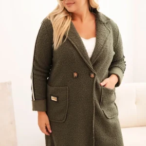 Moteriškas Plus Size paltas iš dirbtinio avikailio su kišenėmis khaki