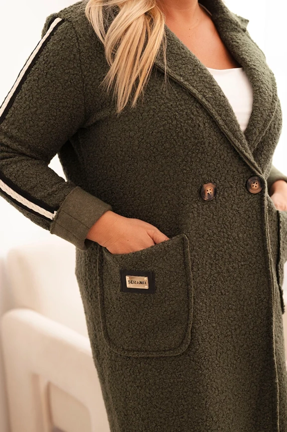 34514_3 Moteriškas Plus Size paltas iš dirbtinio avikailio su kišenėmis khaki - Image 2