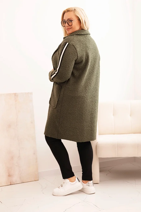 34514_4 Moteriškas Plus Size paltas iš dirbtinio avikailio su kišenėmis khaki - Image 4