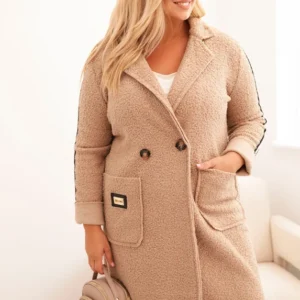 Moteriškas Plus Size paltas iš dirbtinio avikailio su kišenėmis tamsiai