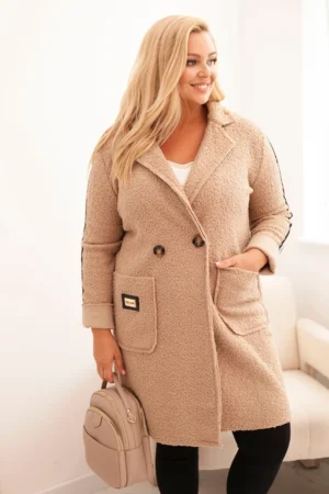 Moteriškas Plus Size paltas iš dirbtinio avikailio su kišenėmis tamsiai