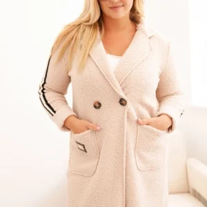 Moteriškas Plus Size paltas iš dirbtinio avikailio su kišenėmis bežinis