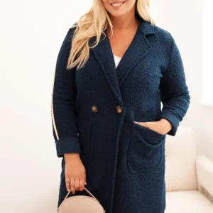 Moteriškas Plus Size paltas iš dirbtinio avikailio su kišenėmis tamsiai