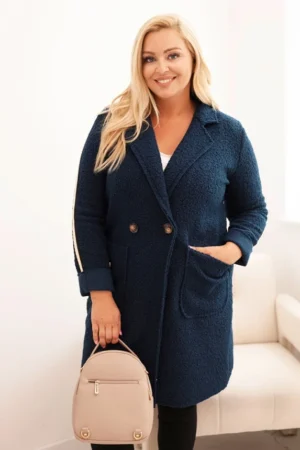 Moteriškas Plus Size paltas iš dirbtinio avikailio su kišenėmis tamsiai