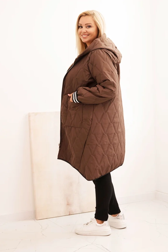 34523_2 Moteriška Plus Size striukė su gobtuvu ir sportinėmis rankovėmis šokoladinė - Image 3