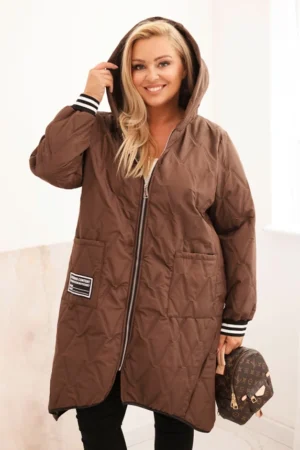 Moteriška Plus Size striukė su gobtuvu ir sportinėmis rankovėmis šokoladinė