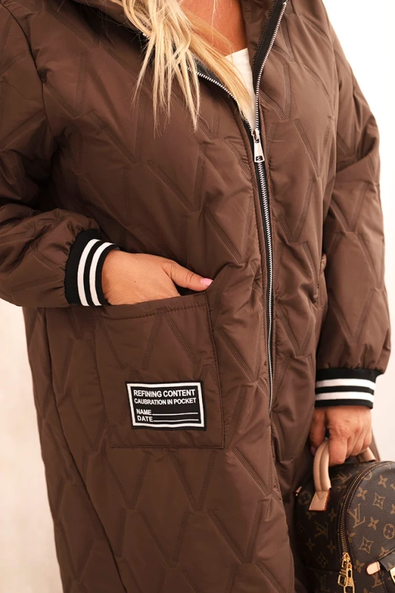 34523_4 Moteriška Plus Size striukė su gobtuvu ir sportinėmis rankovėmis šokoladinė - Image 4