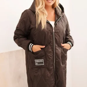 Moteriška Plus Size pūkuota striukė su kapišonu ir sportinėmis rankovėmis