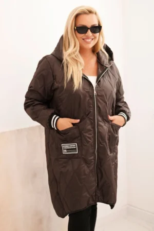 Moteriška Plus Size pūkuota striukė su kapišonu ir sportinėmis rankovėmis