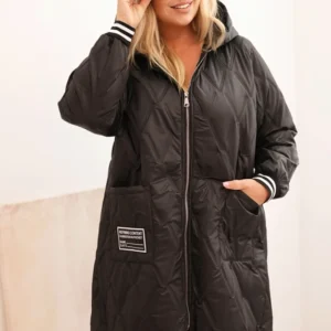 Moteriška Plus Size pamušalu striukė su gobtuvu ir sportinėmis rankovėmis