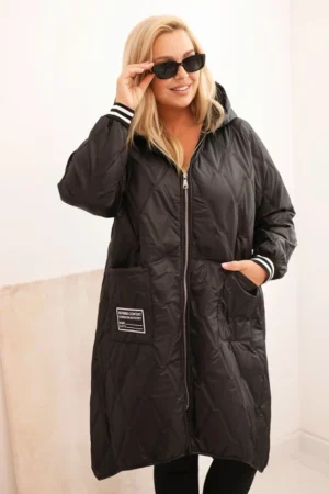 Moteriška Plus Size pamušalu striukė su gobtuvu ir sportinėmis rankovėmis