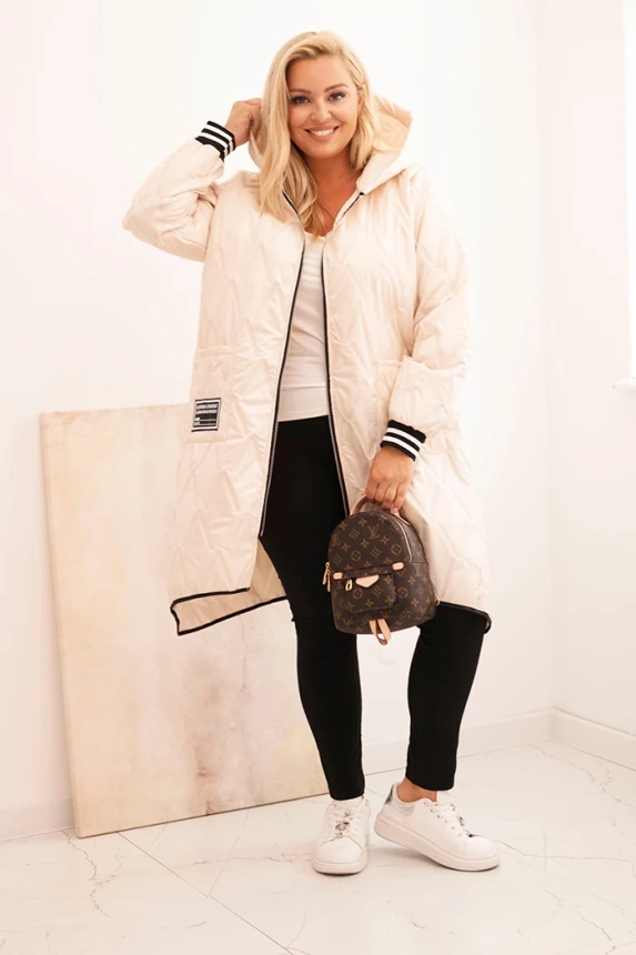 34526_1 Moteriška Plus Size pamušaluota striukė su gobtuvu ir sportinėmis rankogaliais bežinė - Image 2